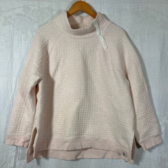 T by Talbots Sweatshirt XL Petal Pink Quilted Cotton Snap High Neck - Picture 1 of 7